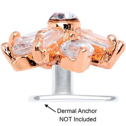 14G Clear CZ Gem Ice Princess Rose Gold Tone Dermal Anchor Top