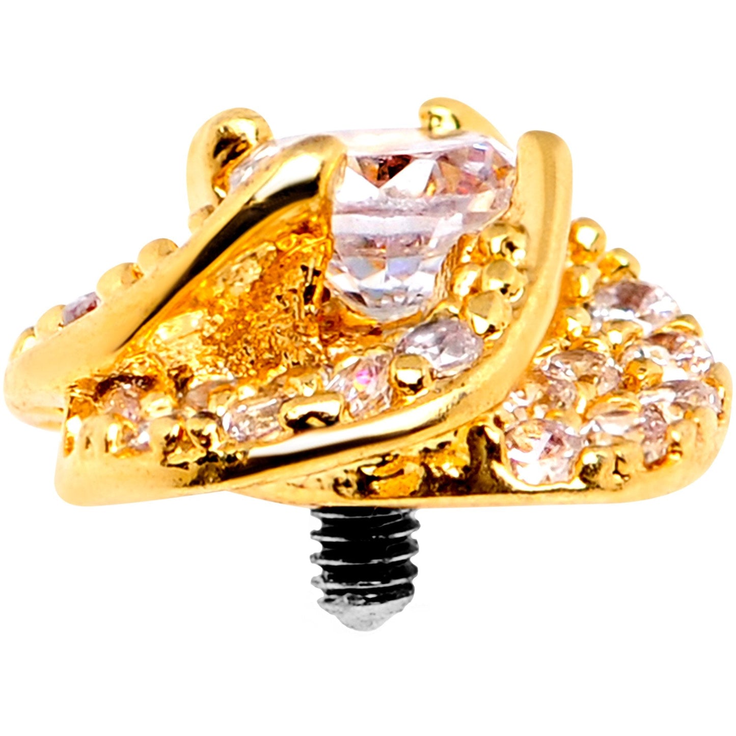 14G Clear CZ Gem Roses Romance Gold Tone Dermal Anchor Top