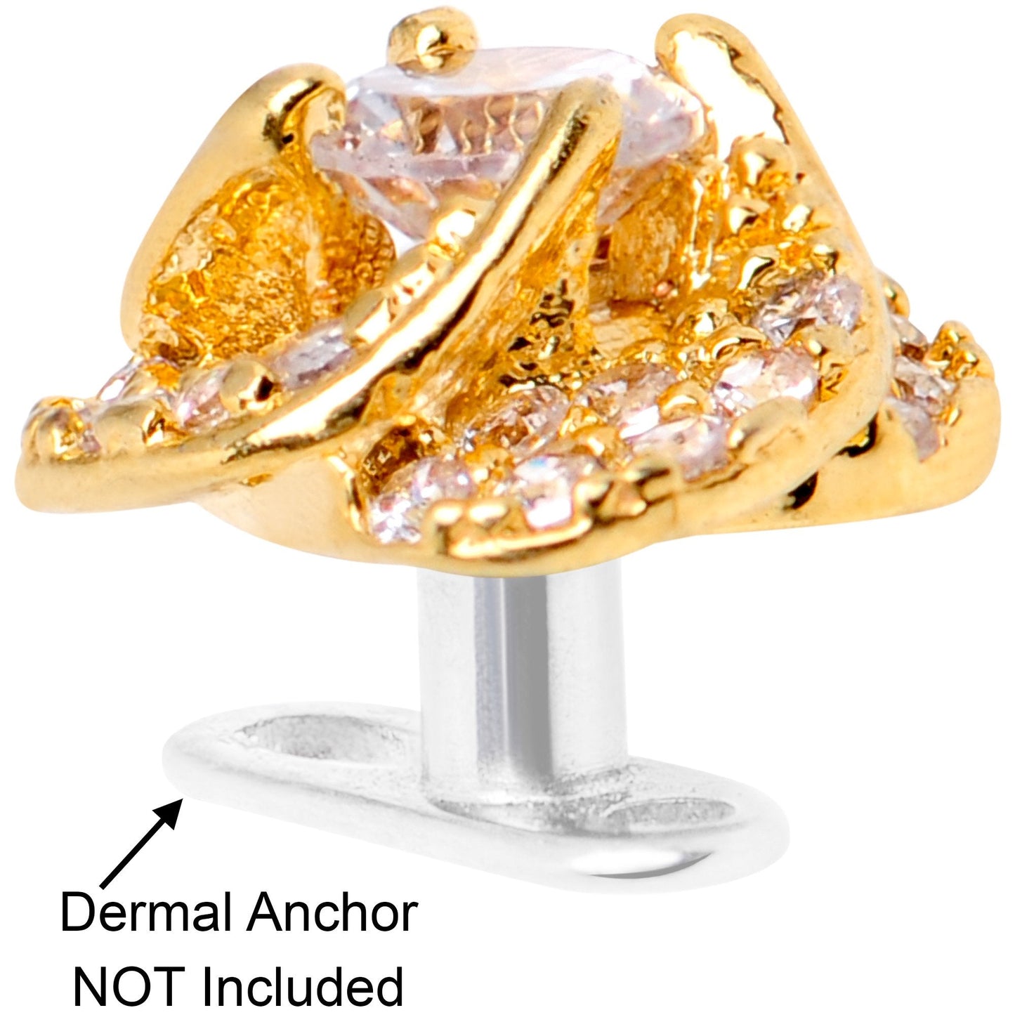14G Clear CZ Gem Roses Romance Gold Tone Dermal Anchor Top