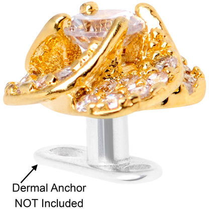 14G Clear CZ Gem Roses Romance Gold Tone Dermal Anchor Top