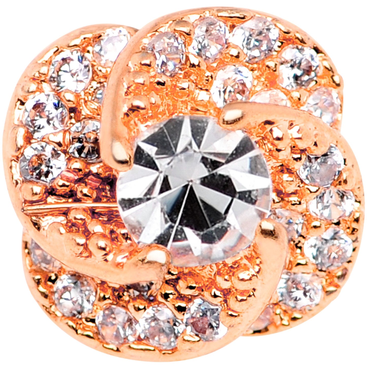 14G Clear CZ Gem Roses Romance Rose Gold Tone Dermal Anchor Top