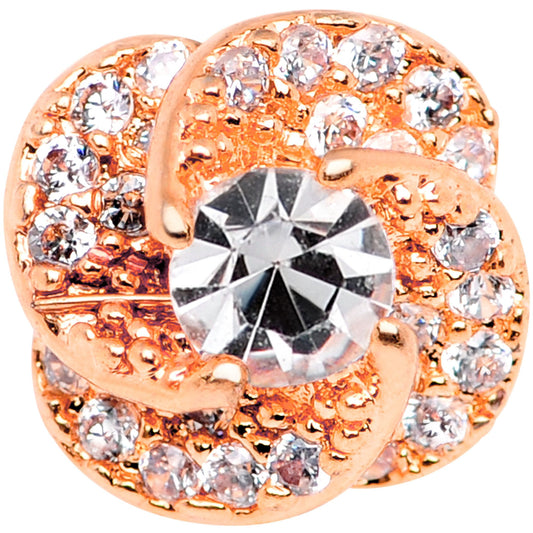 14G Clear CZ Gem Roses Romance Rose Gold Tone Dermal Anchor Top