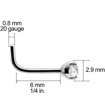 20G 1/4 Clear 3mm CZ Gem Grade 23 Titanium L Shaped Nose Ring