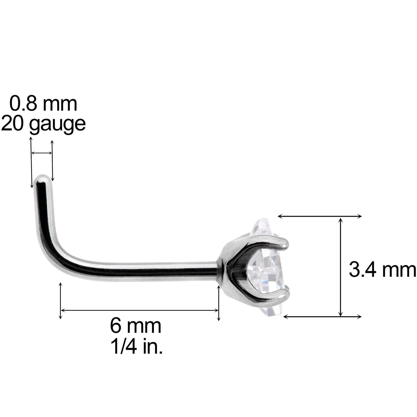 20G Clear 3mm CZ Gem Grade 23 Titanium Rhombus L Shaped Nose Ring