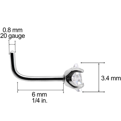20G Clear 3mm CZ Gem Grade 23 Titanium Rhombus L Shaped Nose Ring