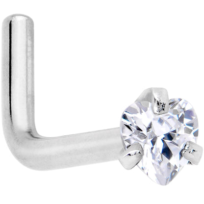 18G Clear 3mm CZ Heart Gem Grade 23 Titanium L Shaped Nose Ring