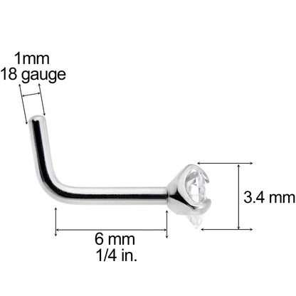 18G Clear 3mm CZ Heart Gem Grade 23 Titanium L Shaped Nose Ring
