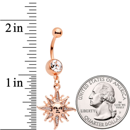 Clear Gem Rose Gold Tone Heavenly Sun Dangle Belly Ring