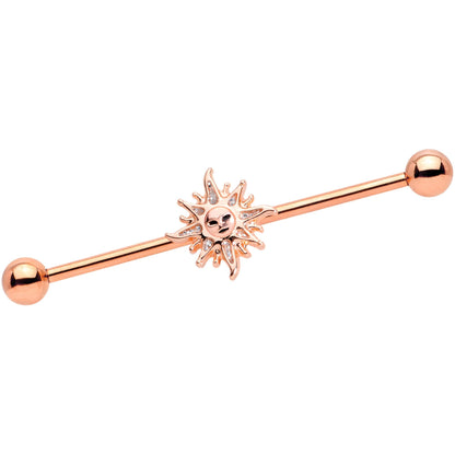 14G Rose Gold Tone Happy Sun Industrial Barbell 38mm