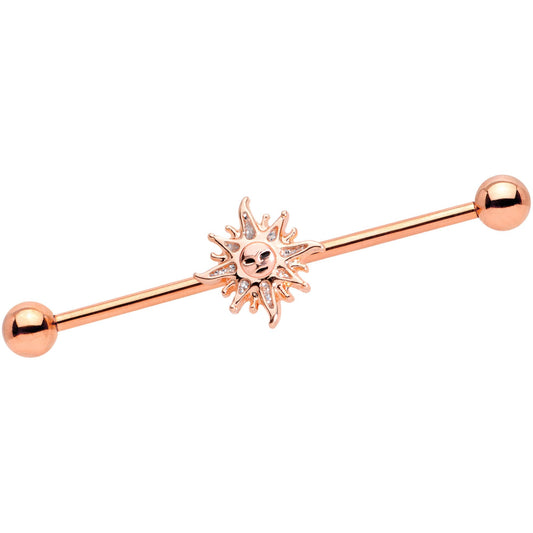 14G Rose Gold Tone Happy Sun Industrial Barbell 38mm