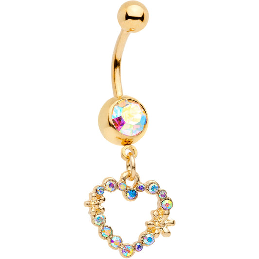 14G 7/16 Aurora Gem Gold Tone Heart Dangle Belly Ring