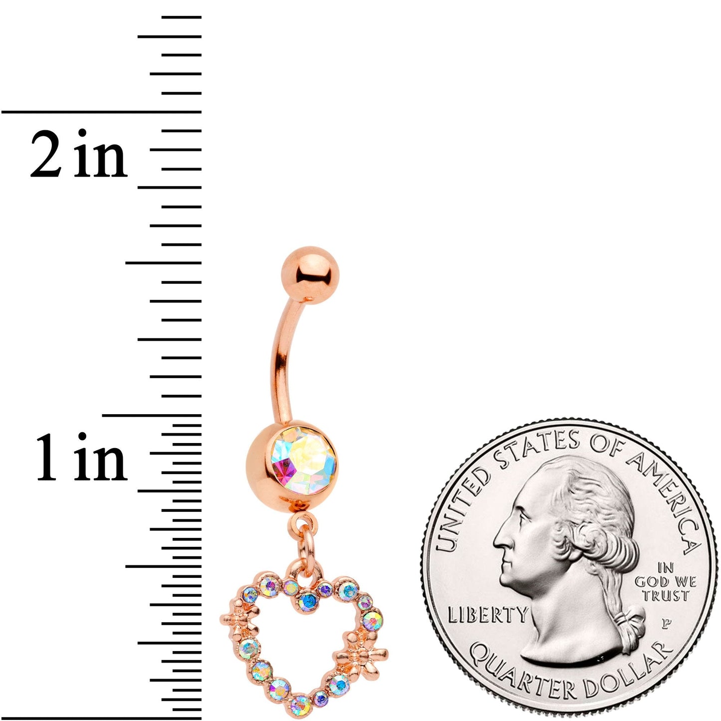 Aurora Gem Rose Gold Tone Heart Dangle Belly Ring