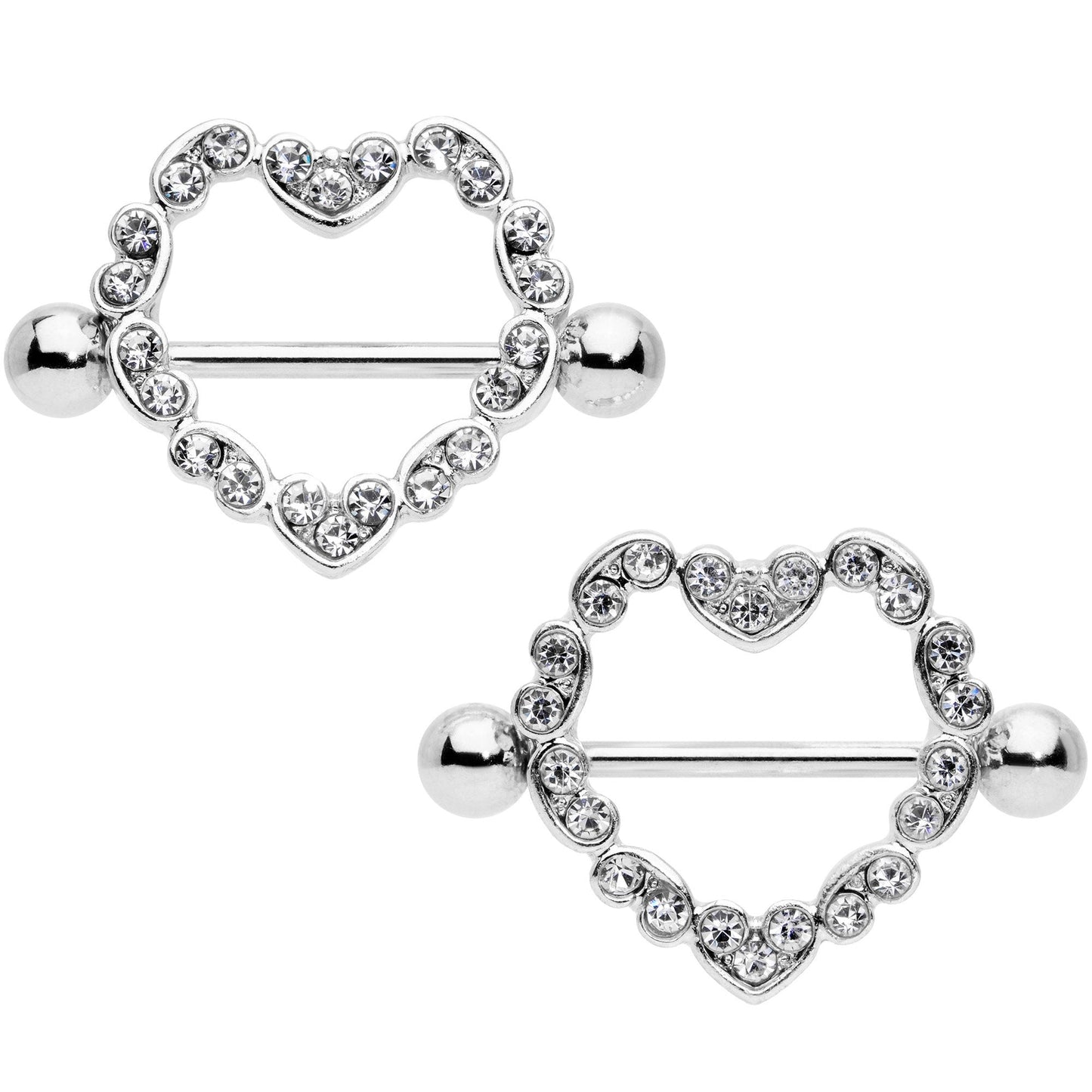 14G 9/16 Clear Gem Dear Heart Nipple Shield Set