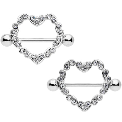 14G 9/16 Clear Gem Dear Heart Nipple Shield Set