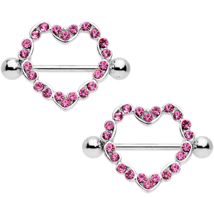 14G 9/16 Pink Gem Dear Heart Nipple Shield Set