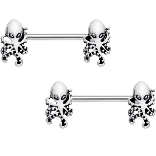 14G 9/16 Nautical Treasures Octopus Barbell Nipple Ring Set