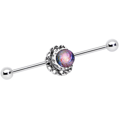 14G Swirling Galaxy Inlay Crescent Moon Industrial Barbell 38mm