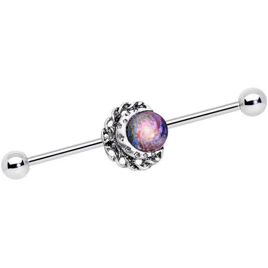 14G Swirling Galaxy Inlay Crescent Moon Industrial Barbell 38mm