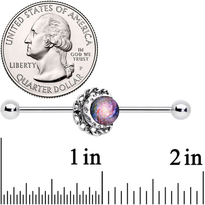 14G Swirling Galaxy Inlay Crescent Moon Industrial Barbell 38mm