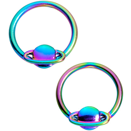 14G 13mm Rainbow Alien Spaceship BCR Captive Nipple Ring Set