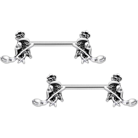 14G 9/16 Hamsa Hand Flower Barbell Nipple Ring Set