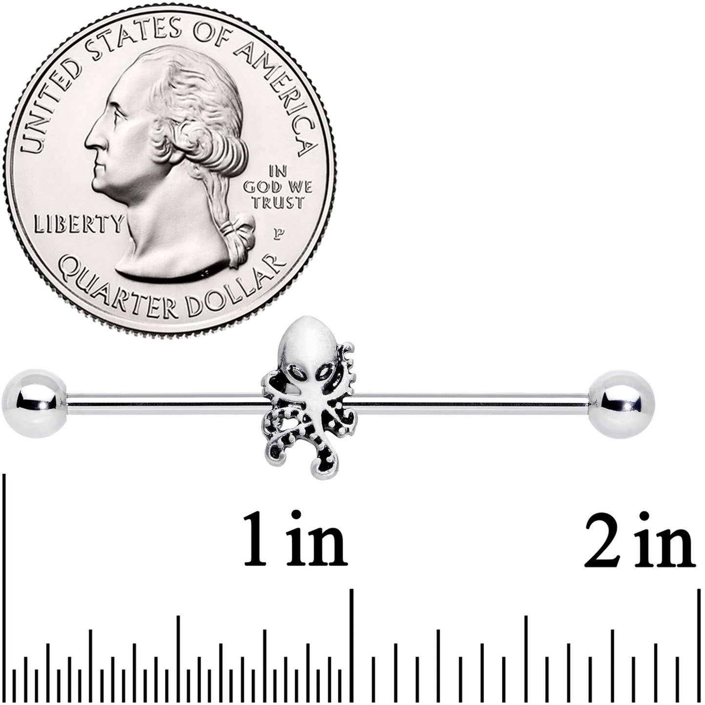 14G Evil Ancient Octopus Of The Deep Industrial Barbell 38mm