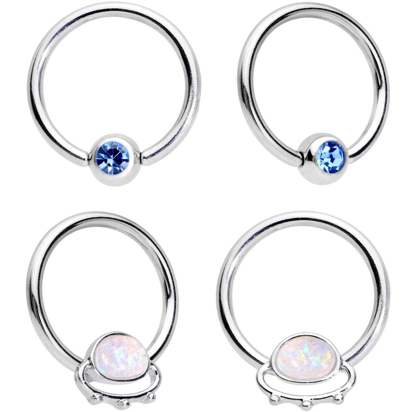 14G 13mm Blue Gem Faux Druzy UFO BCR Captive Nipple Ring Set Of 4