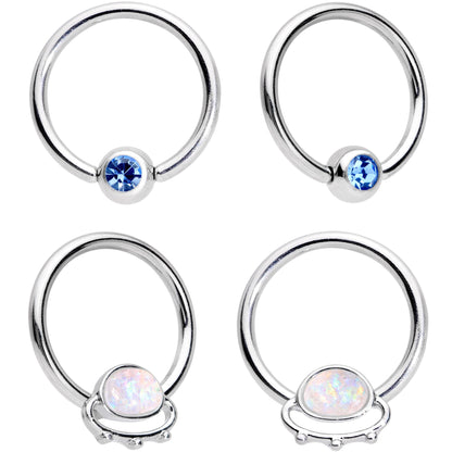 14G 13mm Blue Gem Faux Druzy UFO BCR Captive Nipple Ring Set Of 4