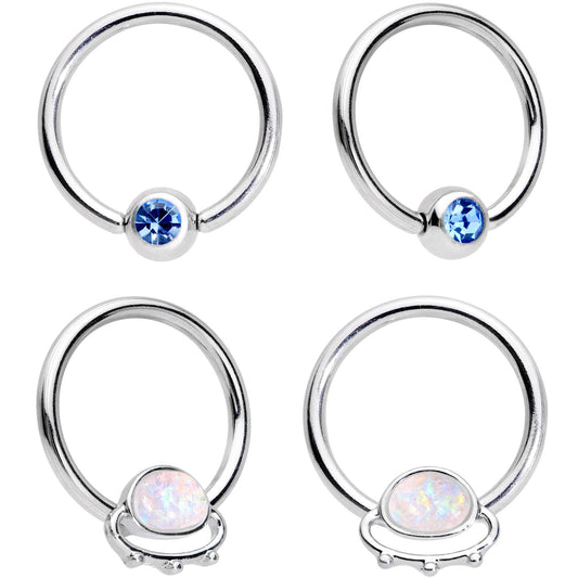 14G 13mm Blue Gem Faux Druzy UFO BCR Captive Nipple Ring Set Of 4