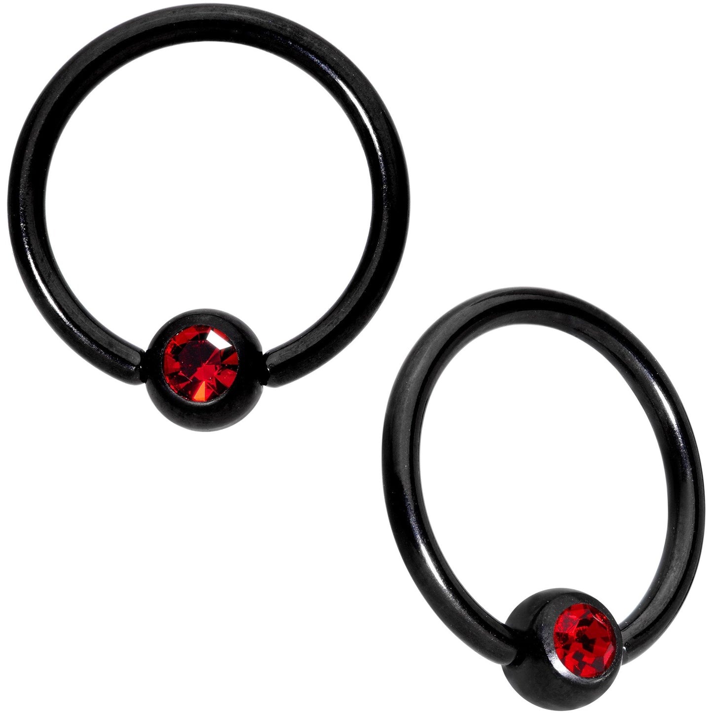 14G 13mm Red Gem Alien Black BCR Captive Nipple Ring Set Of 4