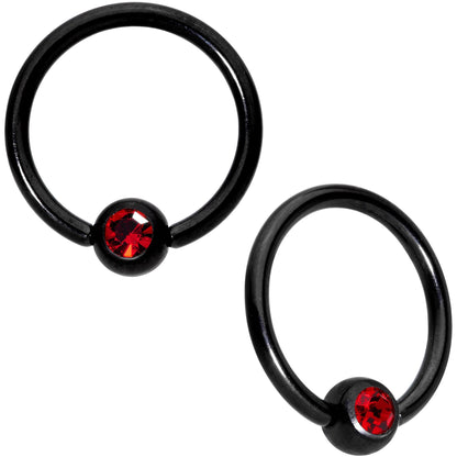 14G 13mm Red Gem Alien Black BCR Captive Nipple Ring Set Of 4