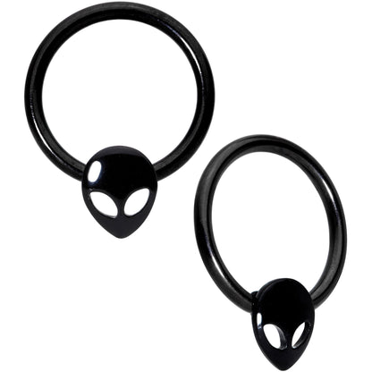 14G 13mm Red Gem Alien Black BCR Captive Nipple Ring Set Of 4