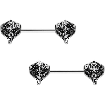 14G 9/16 Inspired By The Wild Elephant Barbell Nipple Ring Set