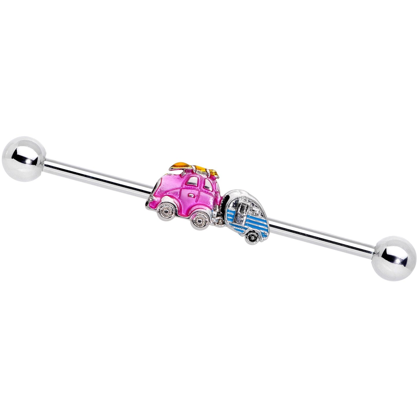 14G Pink Time for a Road Trip Industrial Barbell 38mm