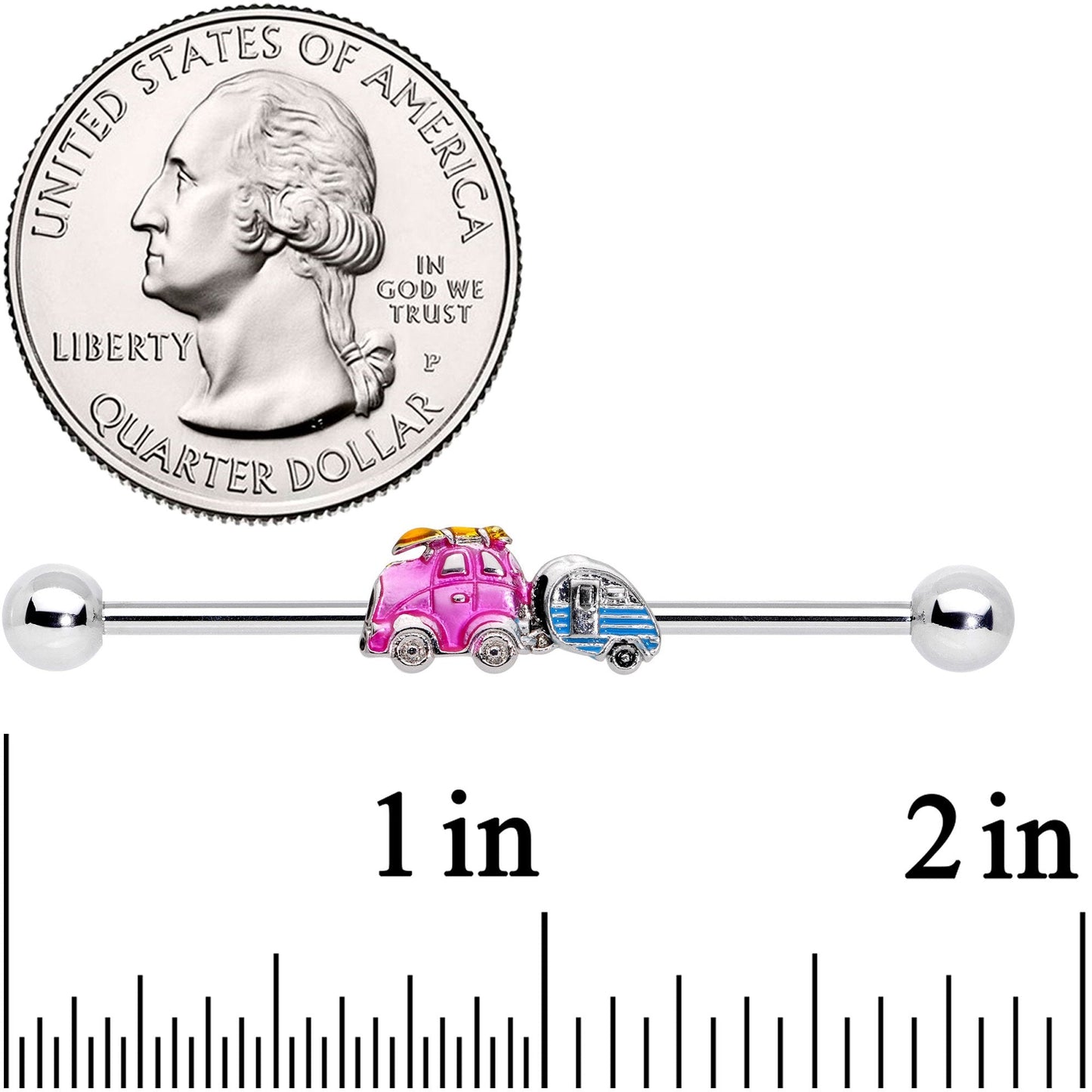 14G Pink Time for a Road Trip Industrial Barbell 38mm