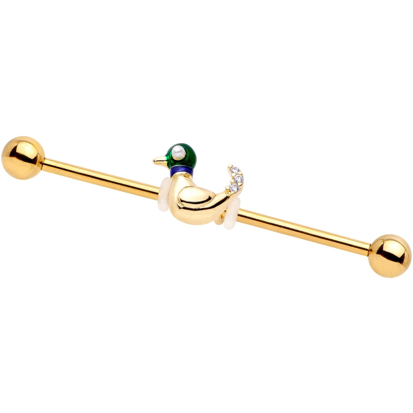 14G Gold Tone Mighty Mallard Industrial Barbell 38mm
