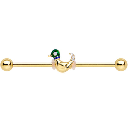 14G Gold Tone Mighty Mallard Industrial Barbell 38mm