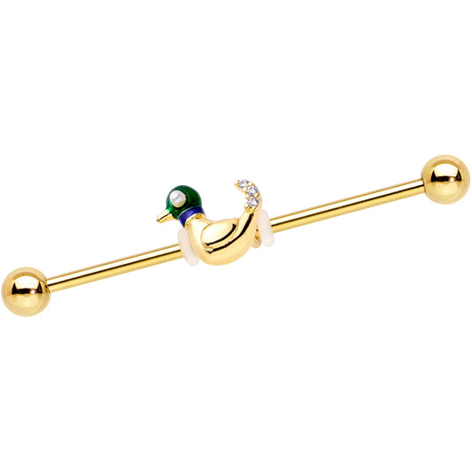 14G Gold Tone Mighty Mallard Industrial Barbell 38mm