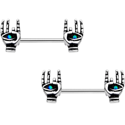 14G 9/16 Synthetic Opal Hamsa Barbell Nipple Ring Set