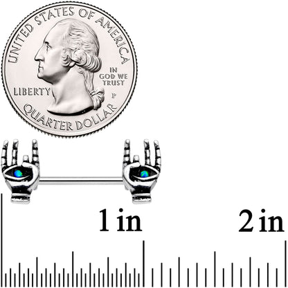 14G 9/16 Synthetic Opal Hamsa Barbell Nipple Ring Set