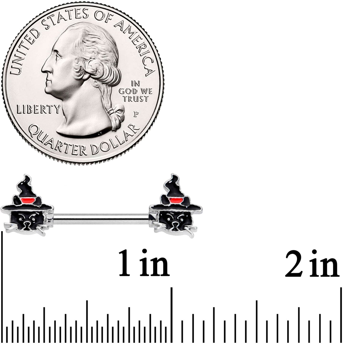 14G 9/16 Halloween Witch Way Black Cat Barbell Nipple Ring Set