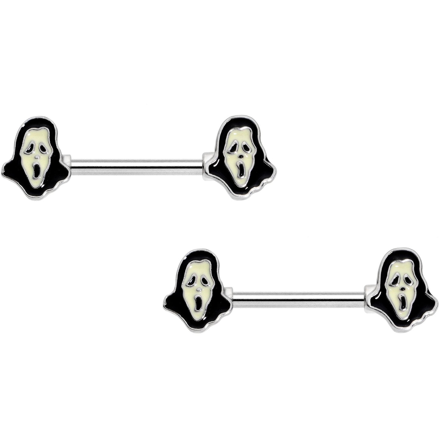 14G 9/16 Glow in the Dark Scream for Me Barbell Nipple Ring Set