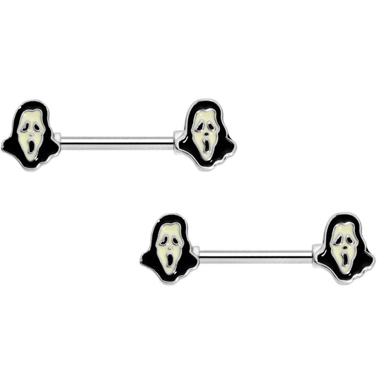 14G 9/16 Glow in the Dark Scream for Me Barbell Nipple Ring Set