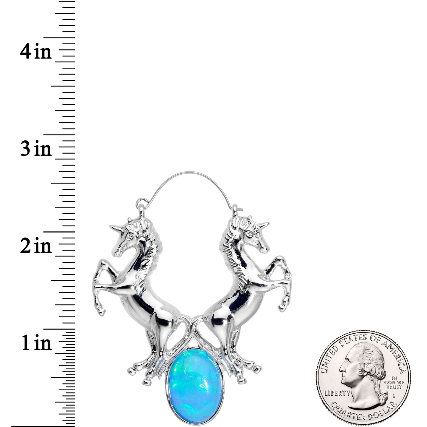 Blue Faux Opal Leaping Unicorns Tunnel Plug Earrings