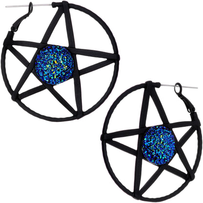 Blue Faux Druzy Making Some Magic Pentacle Tunnel Plug Earrings