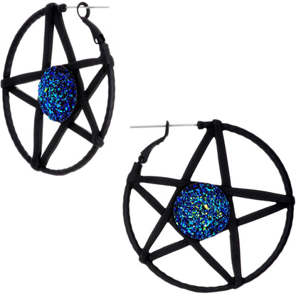 Blue Faux Druzy Making Some Magic Pentacle Tunnel Plug Earrings