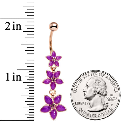 Purple Gem Rose Gold Tone Passionate Purple Petals Flower Dangle Belly Ring