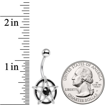 Black Gem Five Pointed Star Pentagram Belly Ring