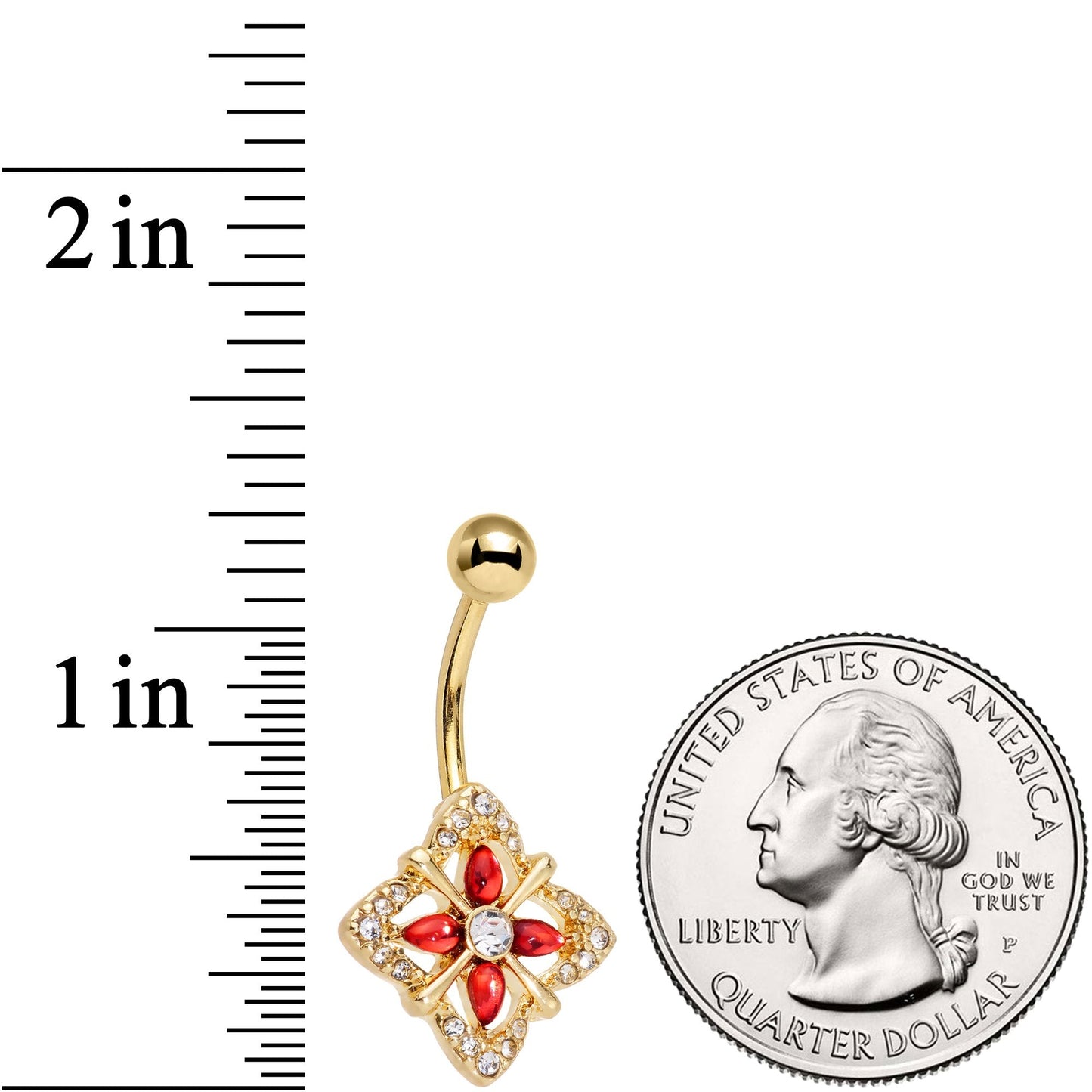 Clear Red Gem Gold Tone Geometric Harmony Belly Ring