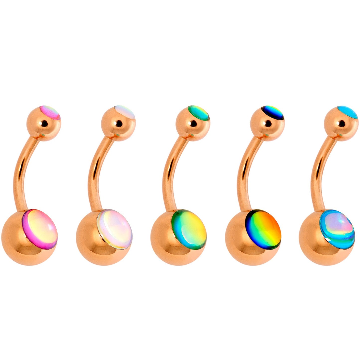 Iridescent Gem Rose Gold Tone Captivating Colors Belly Ring Set of 5